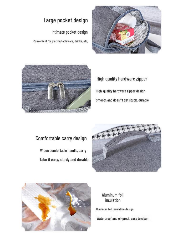 Waterproof Insulated Double-Layer Lunch Tote - Student & Office Bento Bag with Thick Aluminum Foil Lining