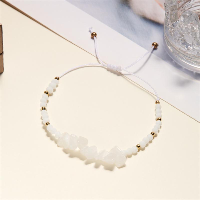 Pulseira Ajustável de Contas de Pedra Natural - Design Tecido à Mão