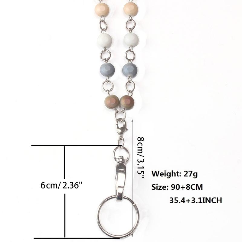 Women Retractable Badge Reel Lanyard with ID Card Holder Necklace Name Badge Holder Lanyard Stainless Steel Beaded Chain