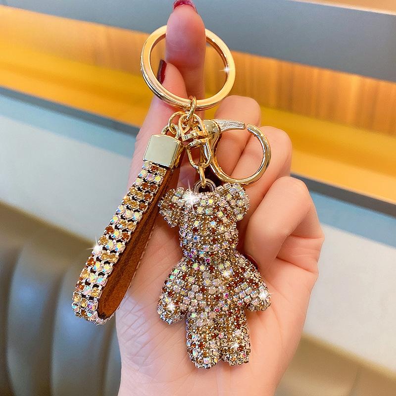 Handmade Rhinestone Bear Pendant for Women Bag Men Car Accessories Girl Gift Anime Animal Metal Bag Charm