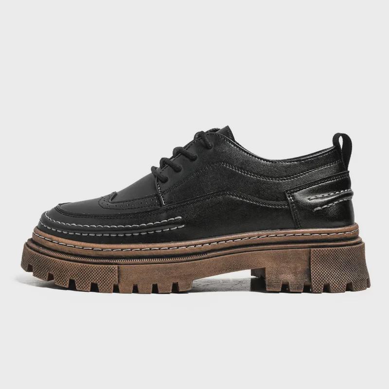 Men's Black Leather Brogue Shoes - Summer Formal/Casual, British Style, Youthful, Soft Surface, Height-Boosting.