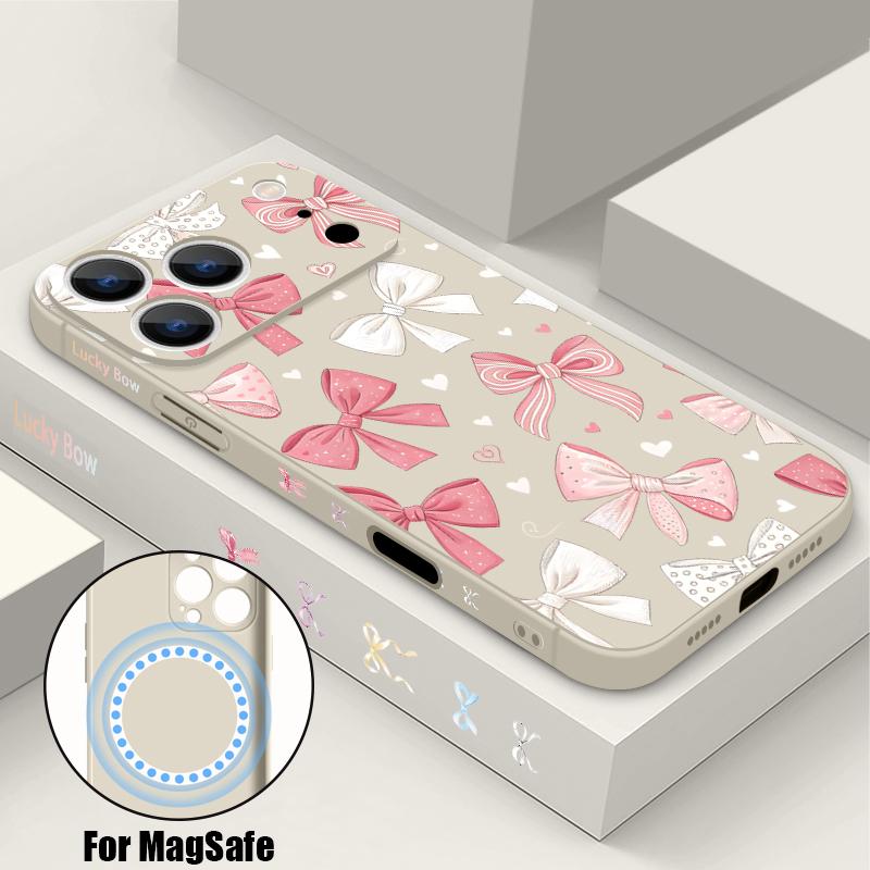 Pour Coque iPhone 17 Pro Max Motif Nœuds Papillon Soyeux de Luxe Magnétique Pour Magsafe Coque Souple Pour iPhone 16 15 14 13 Pro Max 17E 16E