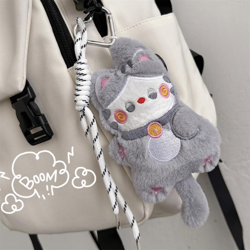 

1 шт. Плюшевый брелок-подвеска в виде кошки с хвостом, который можно сжимать, мягкая игрушка, парный брелок, подарки, подвеска для сумки, плетеный шнурок