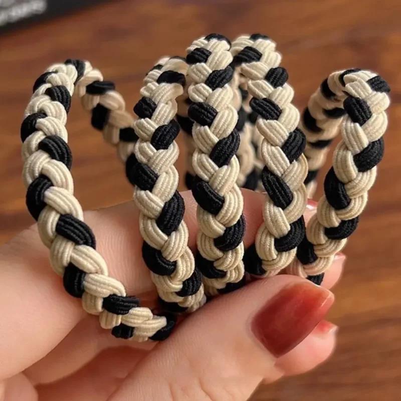 5PSC Simple Braided Hair Tie Coffee Highly Elastic Hair Rope Durable Nylon Rubber Band Women Girl