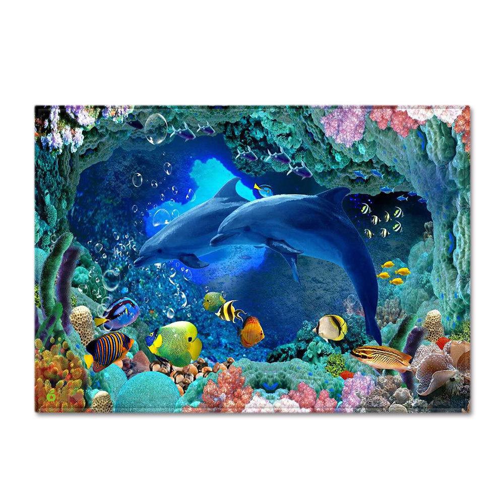 3D Meereswelt Fische Teppiche Delfine Haie Weicher Wohnzimmer Schlafzimmer Teppich für Jungen Heim Bodenmatte Küchen Fußmatte