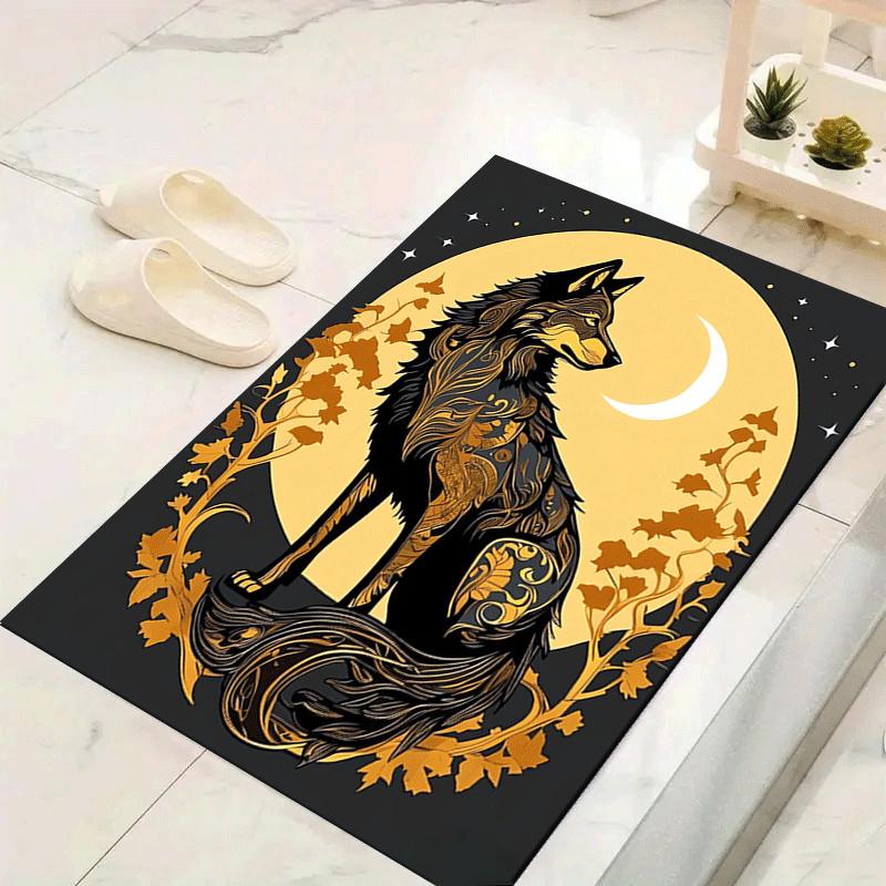 

1pc Golden Wolf Print, Design Indoor Area Rug, Soft, Anti-Slip, and Durable Gaming Room Decor for Bedroom, Living Room, and Exercise Rugs, P 60cm by 90cm