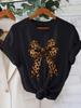 Womens Casual White with Leopard Print Bow Design Short Sleeve Round Neck Harajuku Short Sleeve Casual Aesthetic Clothes
