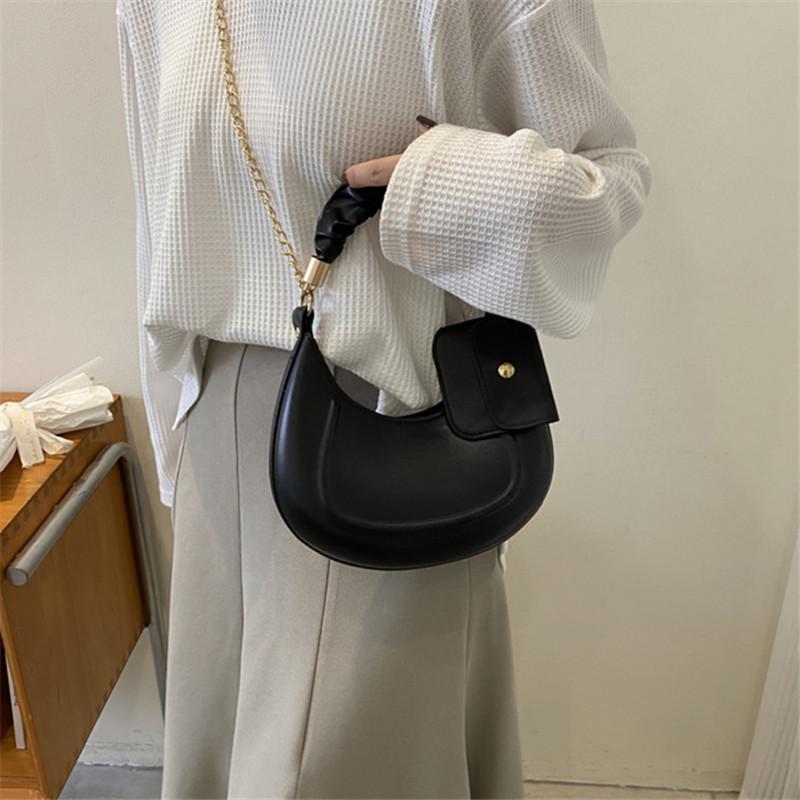 Solid Color Leather Handbag with Small Bag Stylish Underarm Shoulder Bag Fashi Pleated Tote Bag Simple Chain Cross Body Bags