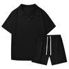 Herren Sommer Atmungsaktives Freizeit T-Shirt Herren Kubakragen Einfarbiges Hemd Shorts Set