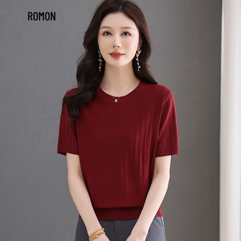 Luomeng Women s Short Sleeve Round Neck Knit Top M