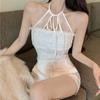Women's White Lace Halter Camisole - Winter Short Outwear Sexy Base Layer Top