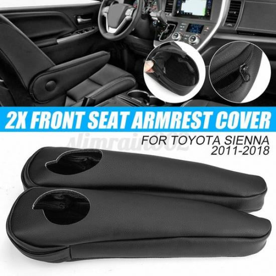 Pair Black Front Seat Armrest Cover Leather Synthetic For Toyota Sienna 11-18