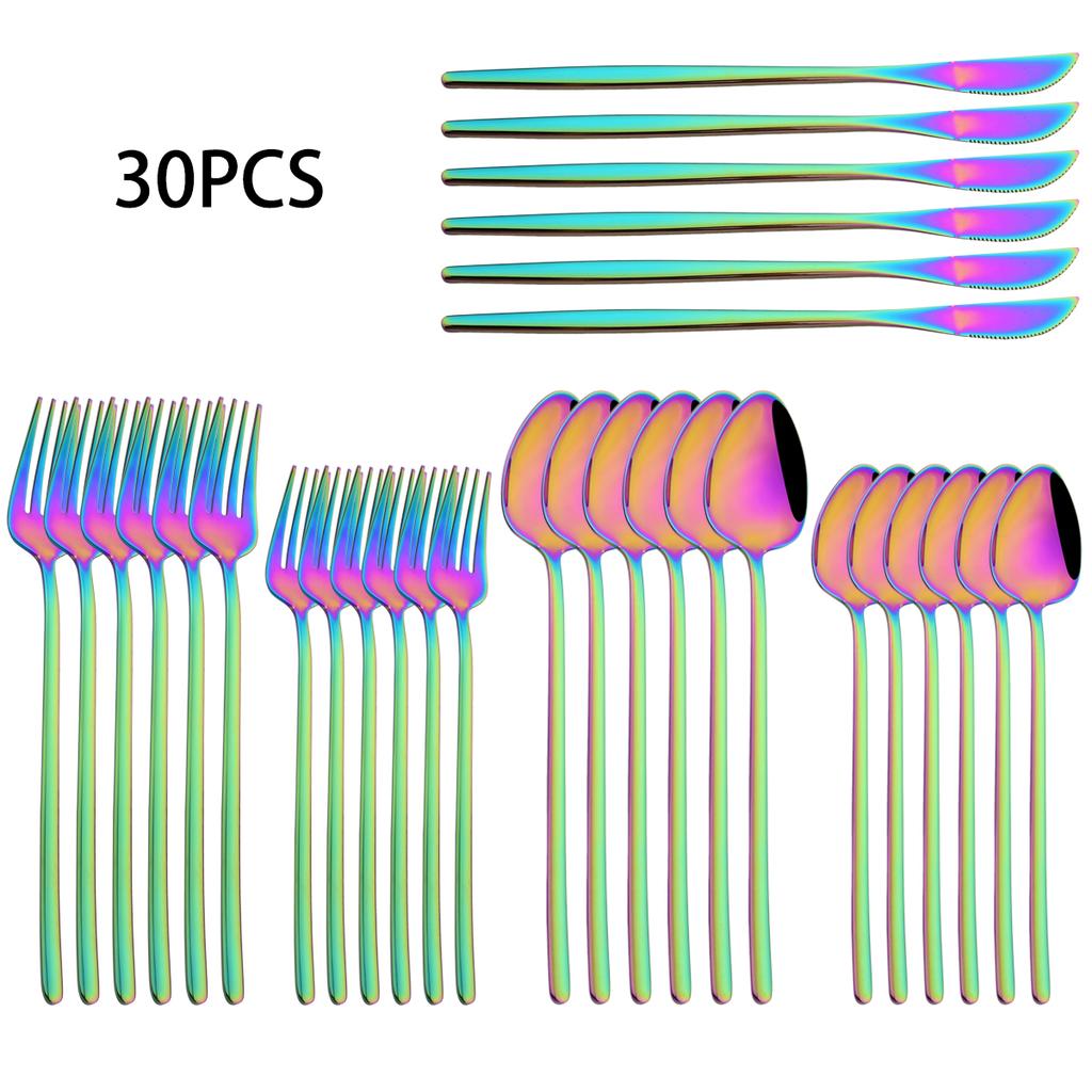 30-teiliges Weißgold Geschirrset Messer Dessertgabel Löffel Geschirr Edelstahl Besteck Spiegelbesteck Westliches Silberbesteck