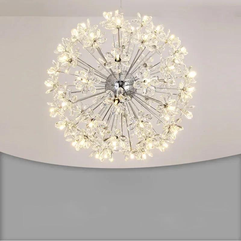 W1917 Modern Luxury Crystal Chandelier Dandelion Round Ball Pendant Ceiling Lamp for Dining Living Room Hanging Light New