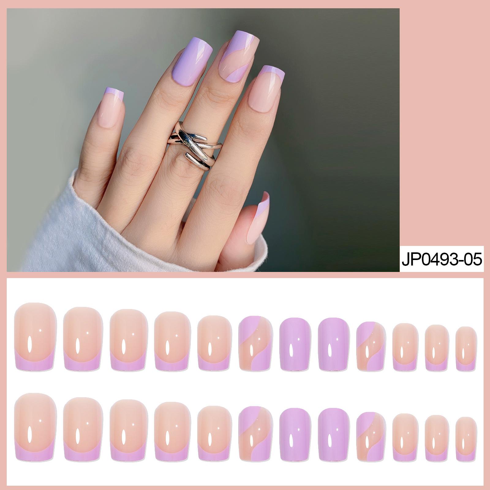 

Европейский и американский стиль Нейл-арт Носимые средней длины Фиолетовая линия Простой накладной ноготь Съемные 24 штуки