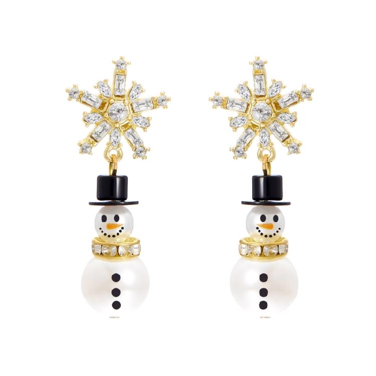 Fashionable Christmas Snowman Hoops Earrings With Crystals Details for Trendy Ladies New Year Fashion Special Gifts