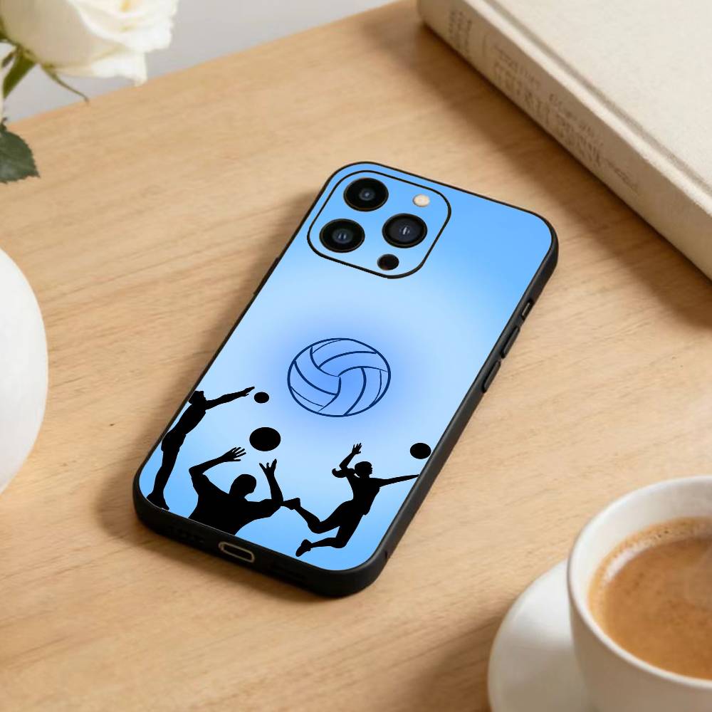 Volleyball Painted Phone Case For iPhone 17 16 15 14 13 12 Max Plus Silicone Black Cover