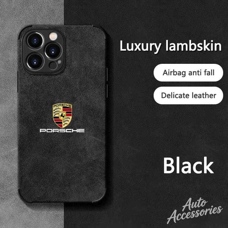 For Porsche Logo Suede All Inclusive Phone Case For iPhone 16 15 13 14 12 Pro Max 8 XR XS 16 Plus 15Pro MAX Cover Shell Stickers