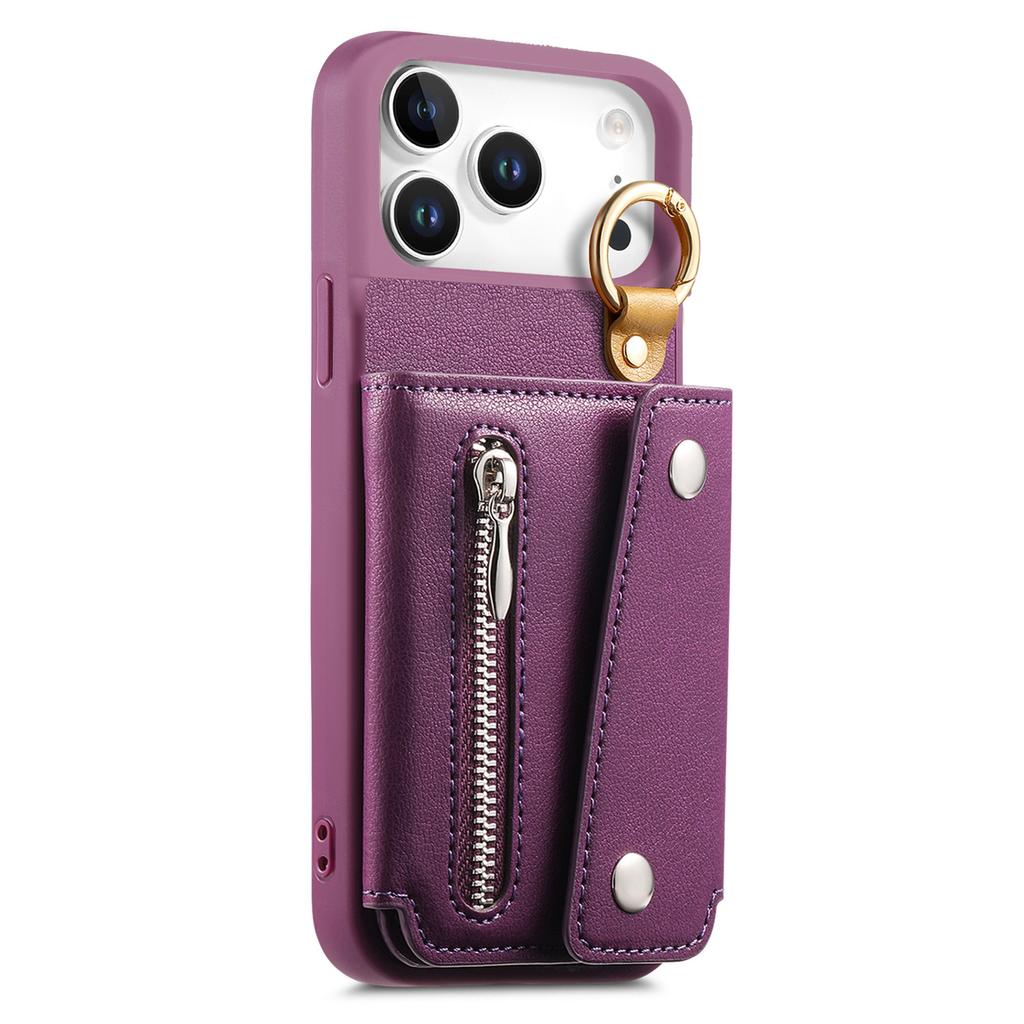 Zipper Cards Solt Leather Wallet Case for iPhone 17 Pro Max 16 Plus 15 14 13 12 11 17air Ring Holder Triple Fold Bag Stand Cover