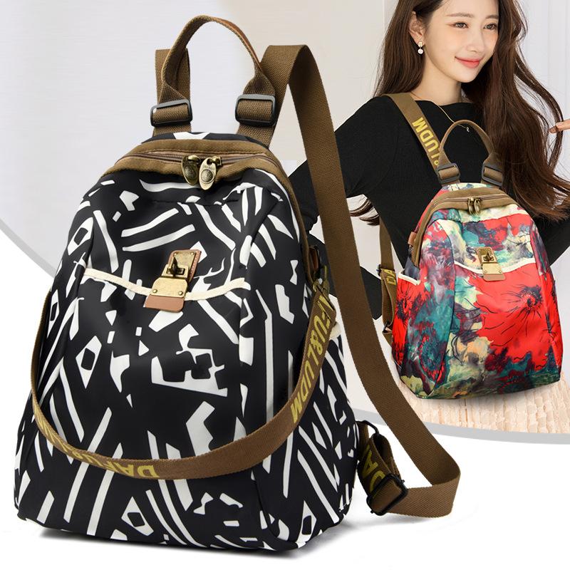 New Ethnic Style Double Shoulder Women's Bag Single Shoulder Crossbody Waterproof Oxford Cloth Women's Backpack