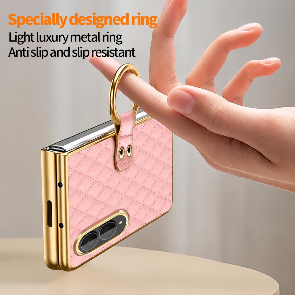 Luxury PU Leather Phone Case for Samsung Galaxy Z Fold 8 Ultra 7/ 6/5/4/8 with Tempered Glass And Finger Ring - Z Fold 8 Design3