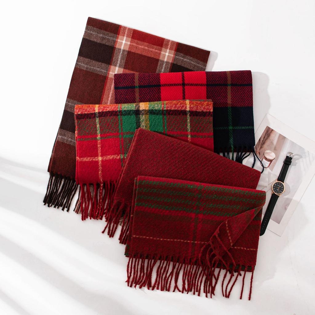Simple Scarf for Women High End Versatile Thickened Autumn and Winter Business Warm New Plaid Scarf Dual Use