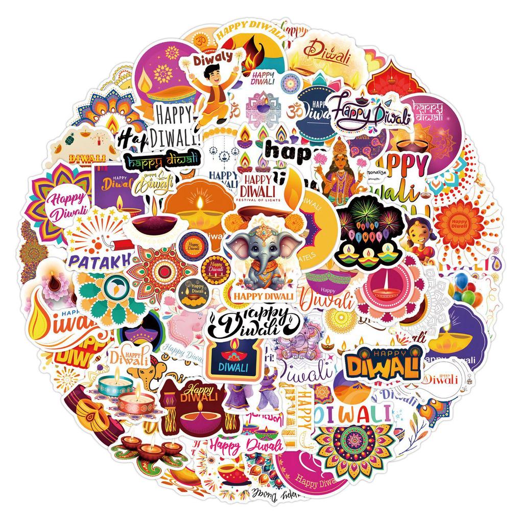 110 New Style Waterproof Diwali Graffiti Stickers for Suitcases & Phones