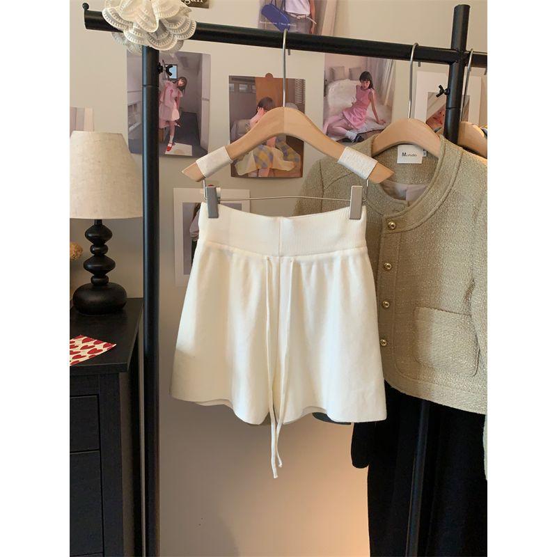 Kumikumi Design Sense Solid Drawstring High Waist Casual Pants Women Summer Versatile Slimming Wide Leg Pants Shorts Hot Pants