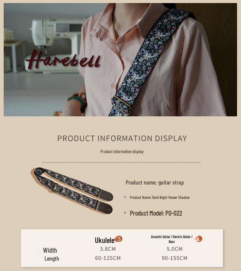 Day & Night Floral Cotton Guitar Strap Set: Anti-Slip, Widened Design, Dark Night Pattern 022, Sunlight Pattern 021