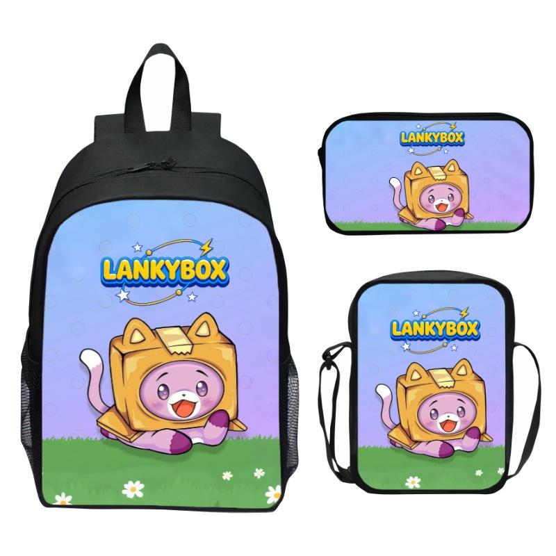 Lankybox Blocky Plüsch 3-teiliges Set Rucksack Cartoon Anime Schultasche für Kinder