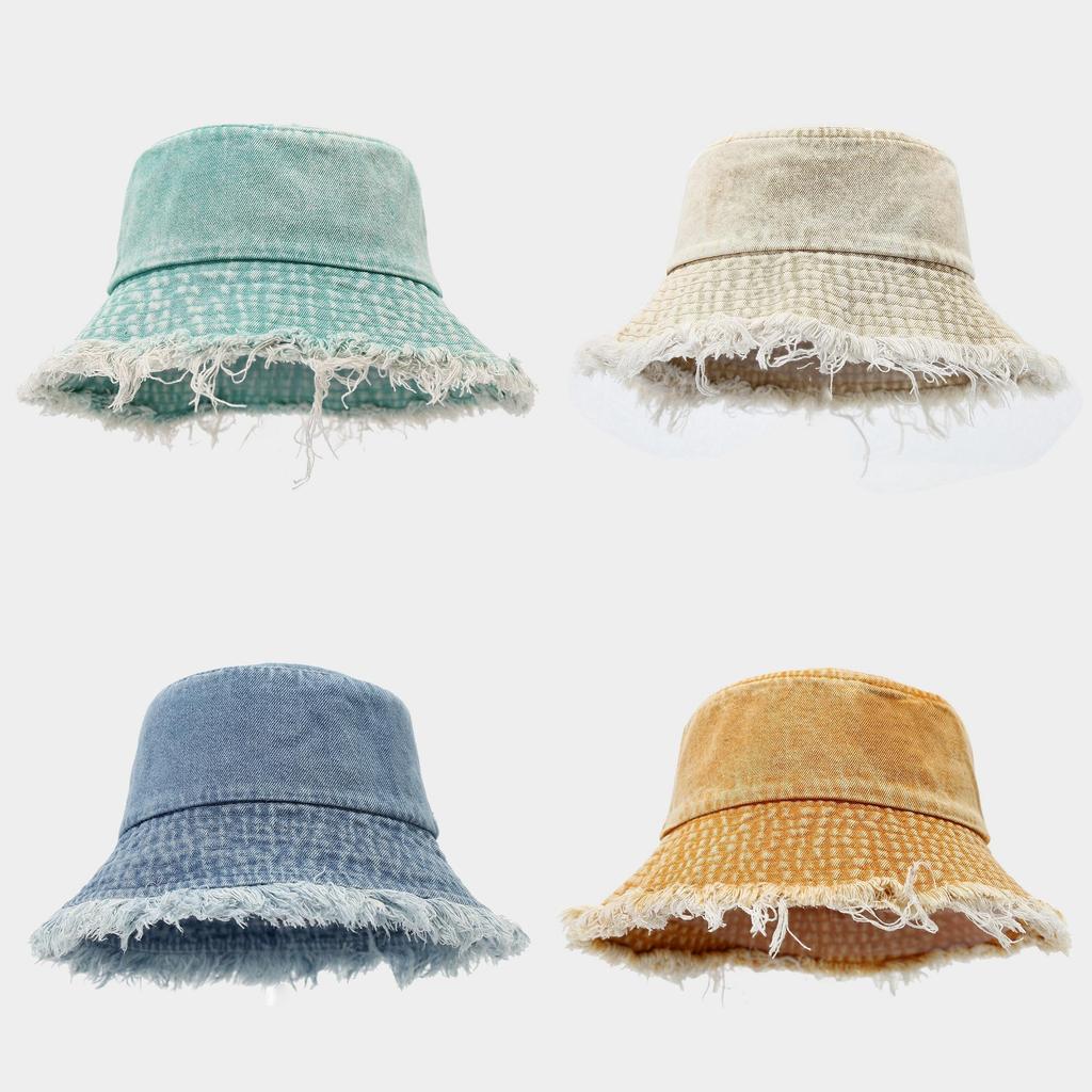 Retro Streetwear Denim Fisherman Hat With Wide Brim For Sun Protection In Summer