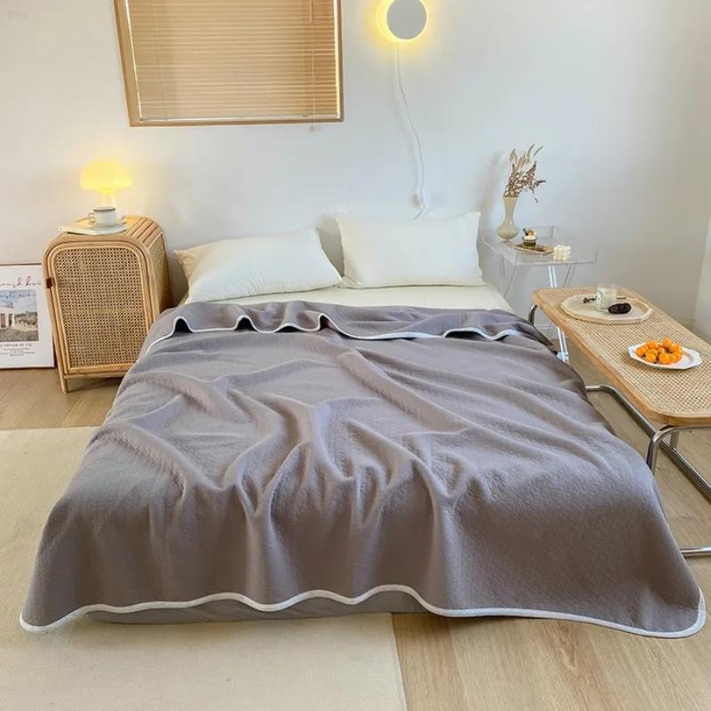 

2025 new cotton knitted cotton solid color summer quilt series - Morandi widened hemming, refreshing and breathable 100x150cm 1pcs сірий колір