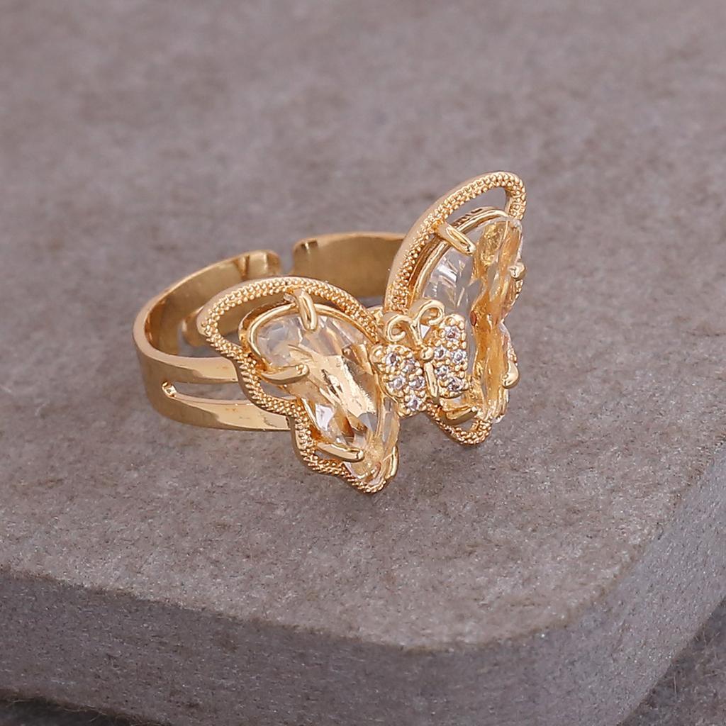 New European American Multicolor Three Dimensional Butterfly Ring Ladies Stylish Jewelry Personality Trend Hand Accessories
