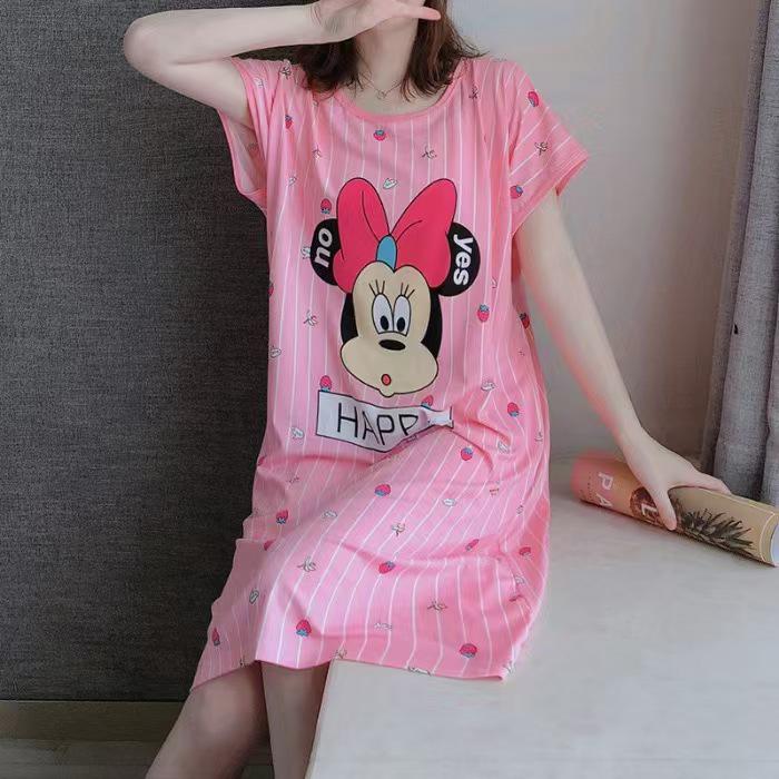 Women's Short Sleeve Cartoon Nightgown - Loose Fit Pajamas for Summer, Spring & Autumn
