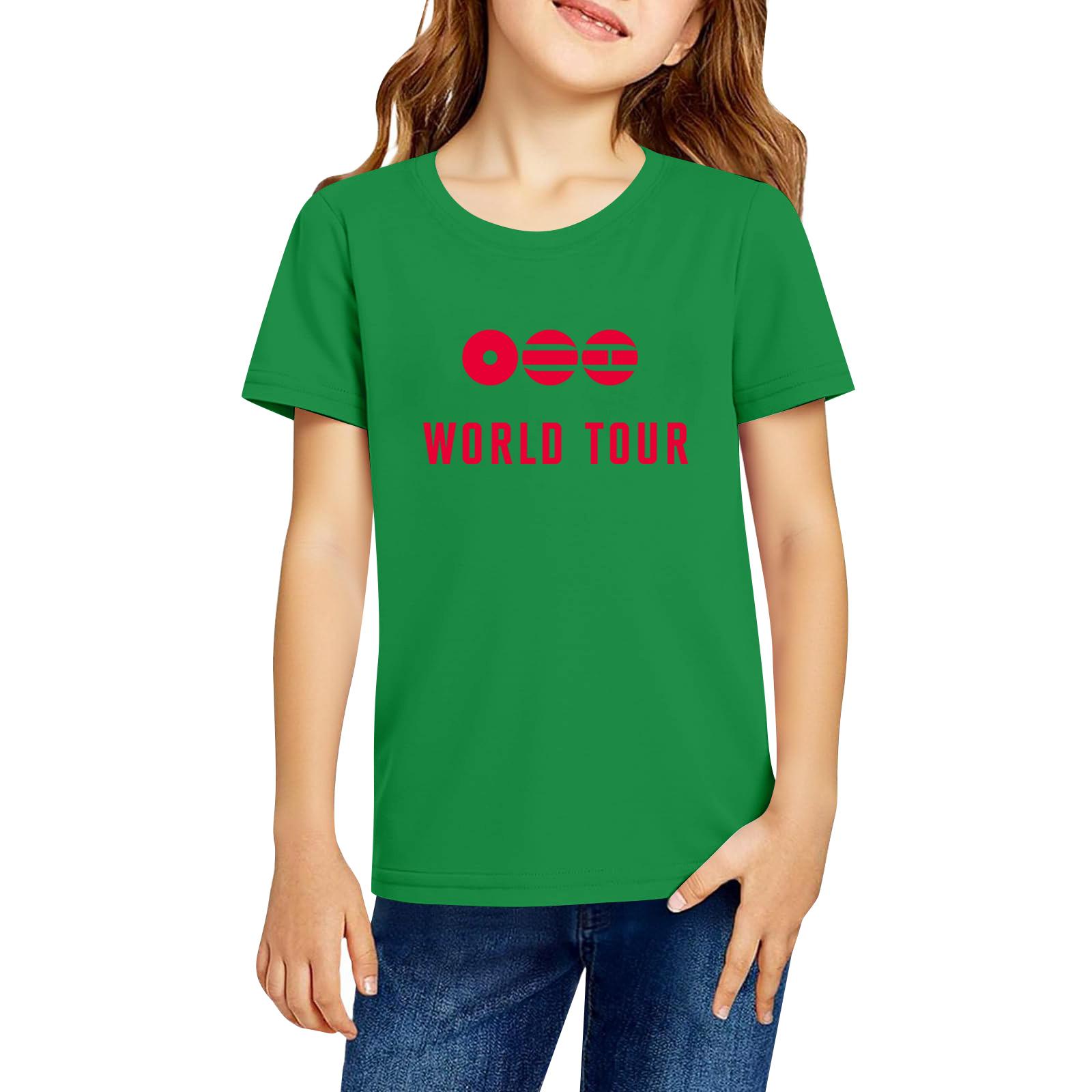 

Fashionable Round Neck Short Sleeve Work Clothes Printed Tops For KID Summer Tops 130 зелений