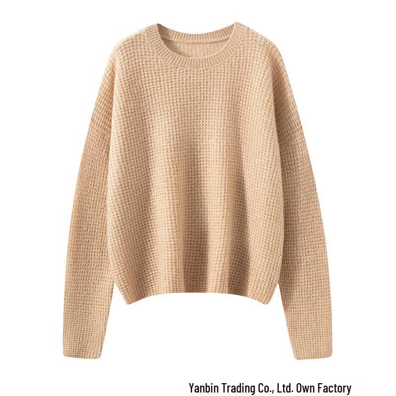 Women's Thick Coin Stitch Round Neck Cashmere Sweater - Autumn/Winter Loose Knit
