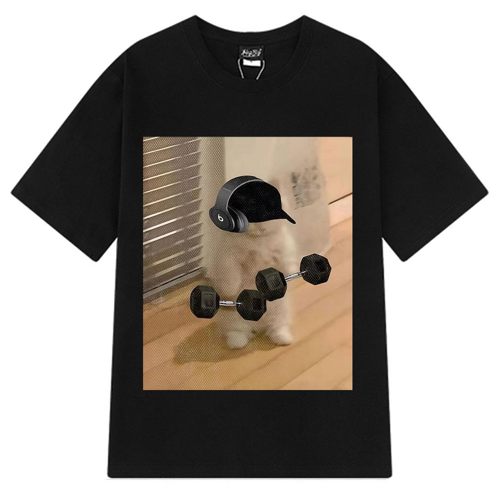 Funny Cat Gym Weightlifting Meme Tshirt Unisex Fashion Casual Tshirt Summer Shortsleeved Harajuku Tshirts
