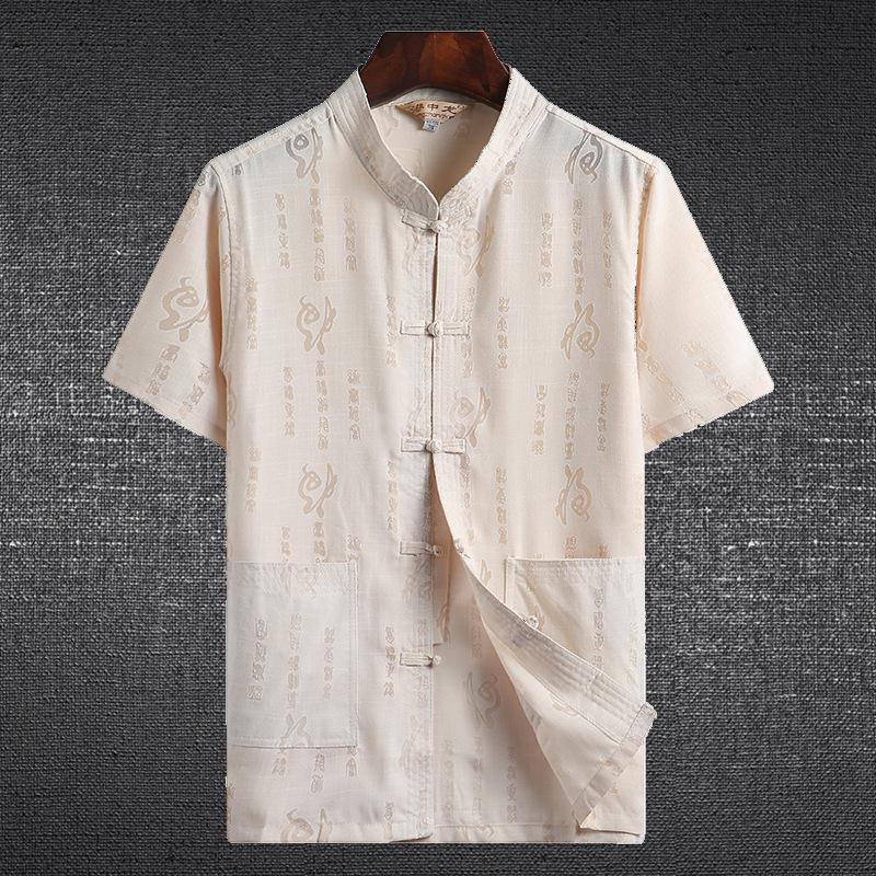 Men's Chinese-Style Summer Tang Suit: Short-Sleeve Linen Hanfu Robe for Middle-Aged and Elderly