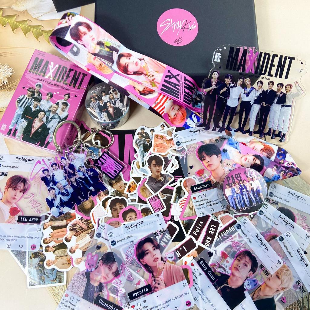 Stray Kids Maxident Gift Box,  Mini Album Merchandise Set Lomo Cards Acrylic Standee Keychain Lanyard Stickers Tape Kpop Gift for Stay Fans