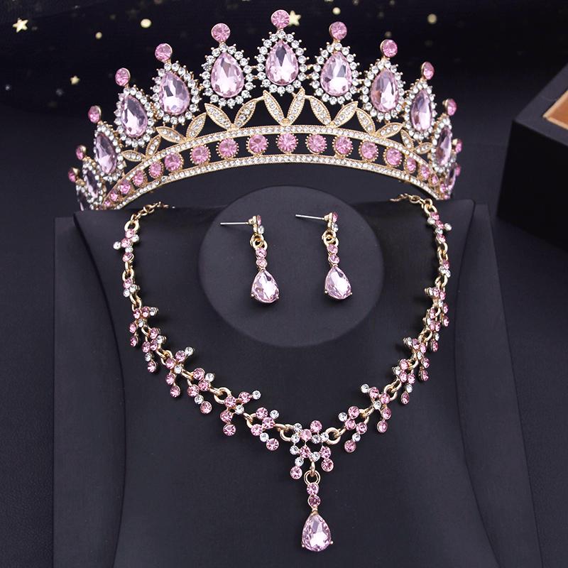 Princess Bridal Tiaras Jewelry Sets for Women Crown and Earring Necklace Set Birthday Party Wedding Jewelry Bride Accessories