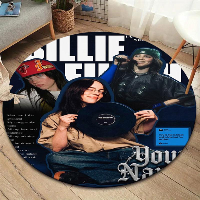 Billie Eilish Custom Name Round Area Rug,Carpet Rug for Living Room Bedroom Sofa Playroom Decor,Non-slip Floor Mat