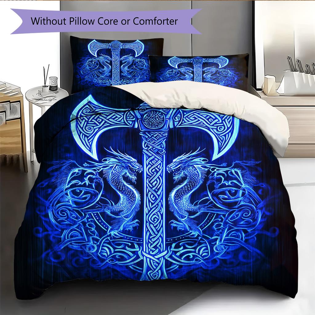 Viking battle axe Pattern Bedding Quilt Set Quilt Cover Pillowcase Home Decoration Gift (1 * duvet cover + 2 * pillowcase, without core)