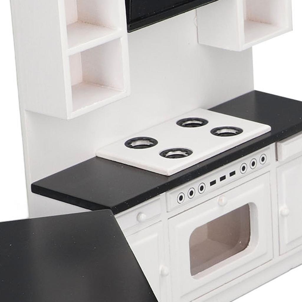 Dollhouse Kitchen Cabinet Set 1/12 Birch Wood Miniature Bar Counter for Dolls House Decoration Dollhouse Kitchen Cabinet Set