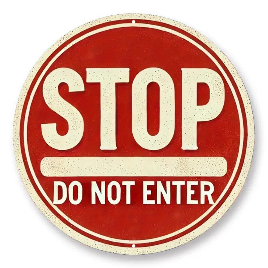 Vintage Metal Sign Stop Do Not Enter Warning Classic Red Poster Wall Art for Bar Beach House Safety and Decorative