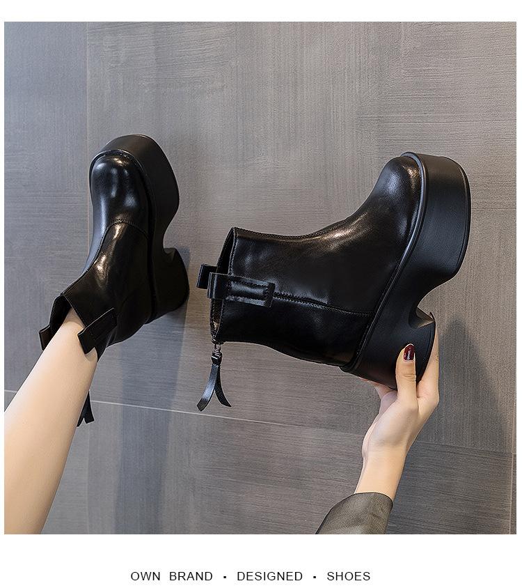 Thick-soled Martin Boots for Women In the Autumn and Winter of 2025, the New Super High Heel Height Increase of 11 Cm, Solid Color Fashion Boots Ar