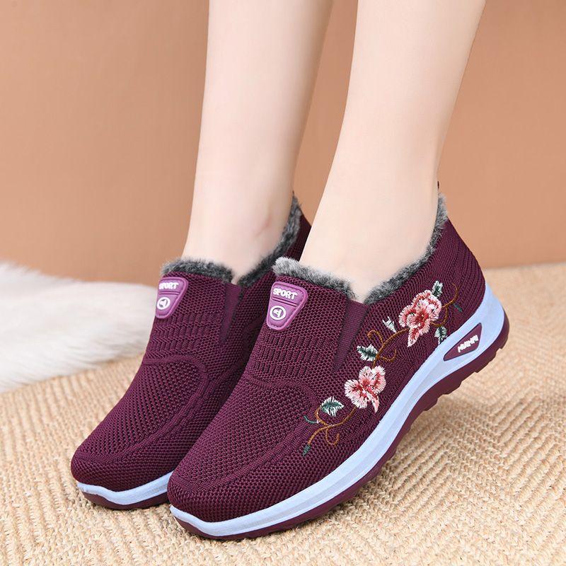 Chaussures en tissu d'hiver pour femmes, Velours épais pour la chaleur et chaussures en coton antidérapantes, Chaussures de sport en tissu, Chaussures à un pied