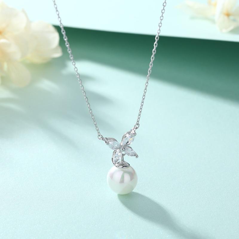 Bead Clover Pendant 925 Sterling Silver Natural Pearl Necklace Women's Niche Design Neck Chain ins Clavicle Chain