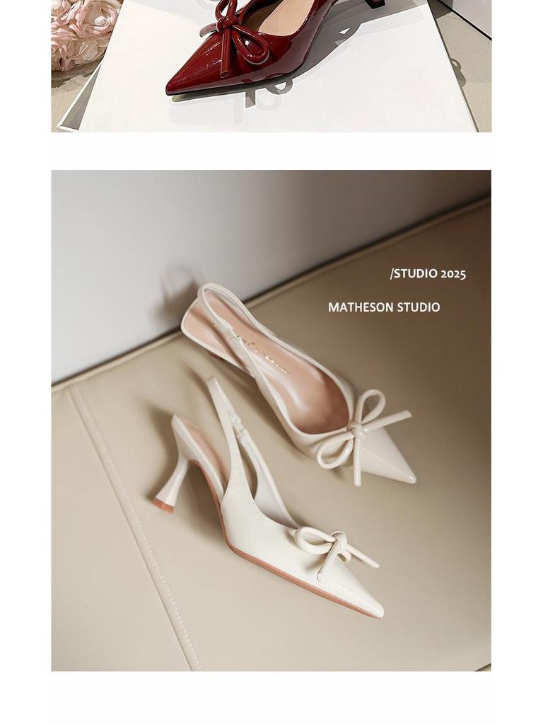 BEIJIANI Bow Pointed Stiletto Heel Closed-Toe Women's Single-Strap Sandals