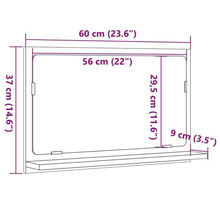 VidaXL Bathroom Mirror Cabinet Artisan Oak 60x11x37 Cm, Mirror Cabinet, Mirror with Shelf, Shelf of 856198