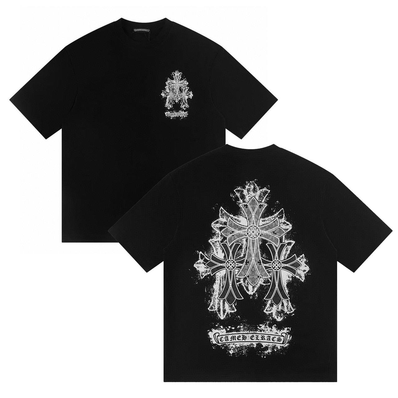 

W389 CHROME HEARTS 2025 Літо Нова Високоякісна Бавовняна Футболка з Круглим Вирізом Вільного Великого Розміру Парна Футболка S чорний